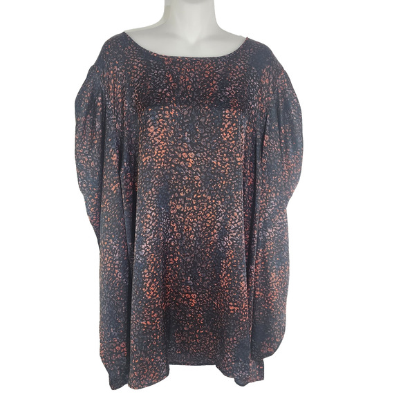 Torrid Womens Top 4X Multicolor Satin Long Puff Sleeve Pullover Leopard Blouse - Picture 1 of 12